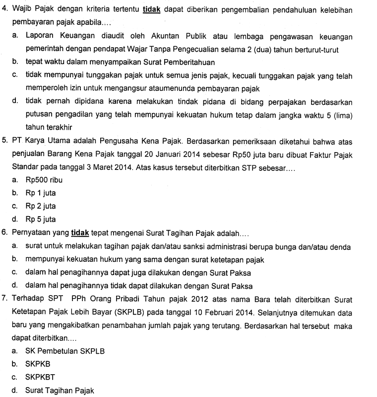 Contoh Soal KUP Pilihan Ganda dan Jawabannya